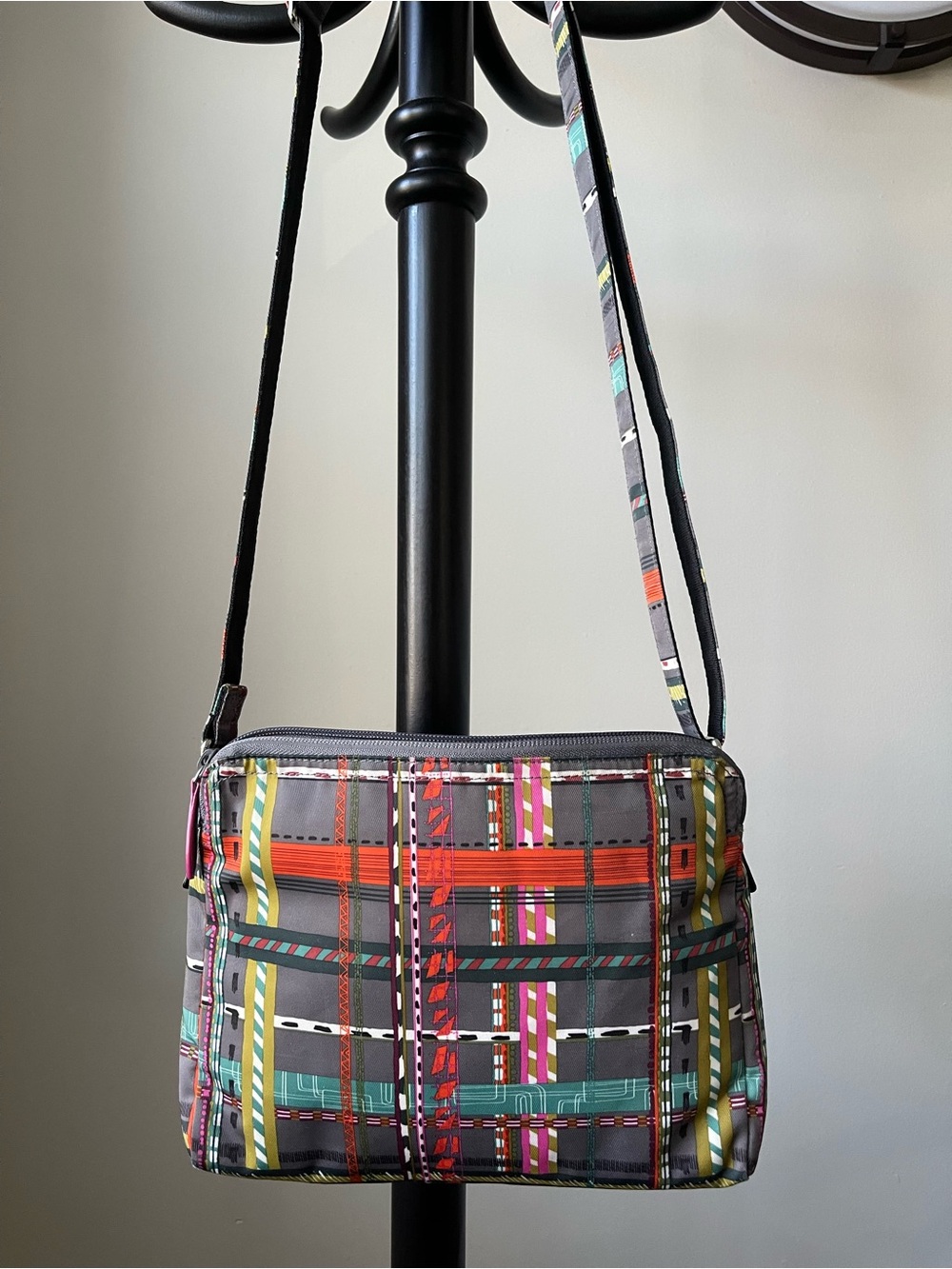 VERA BRADLEY Midtown Crossbody Bag City Plaid Gray Multi Stripe Shoulder Purse